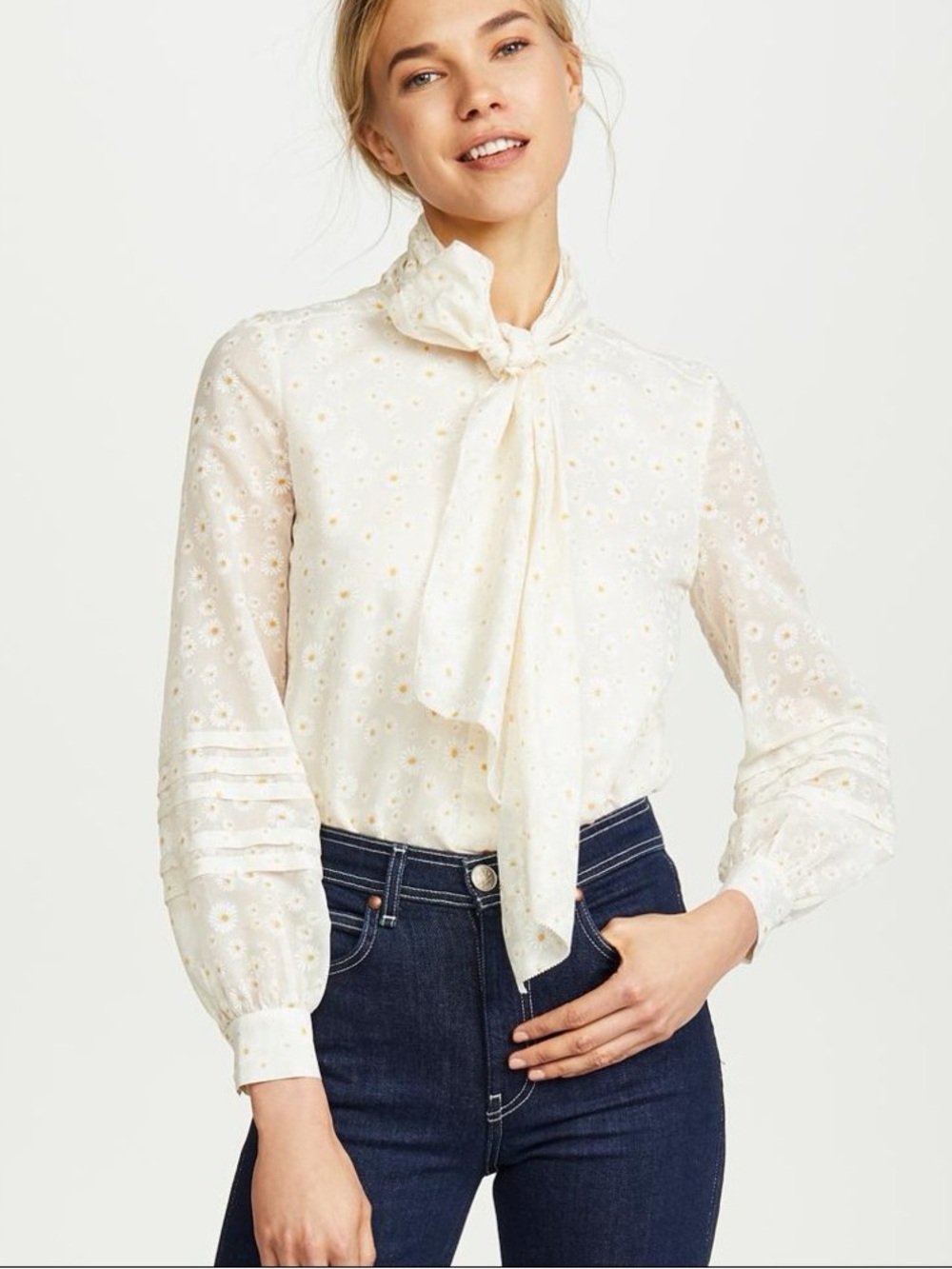 Tory Burch Ivory Daisy Hayden Tie-Neck Blouse